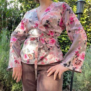 INC Flared Floral Patterned Shirt Size M